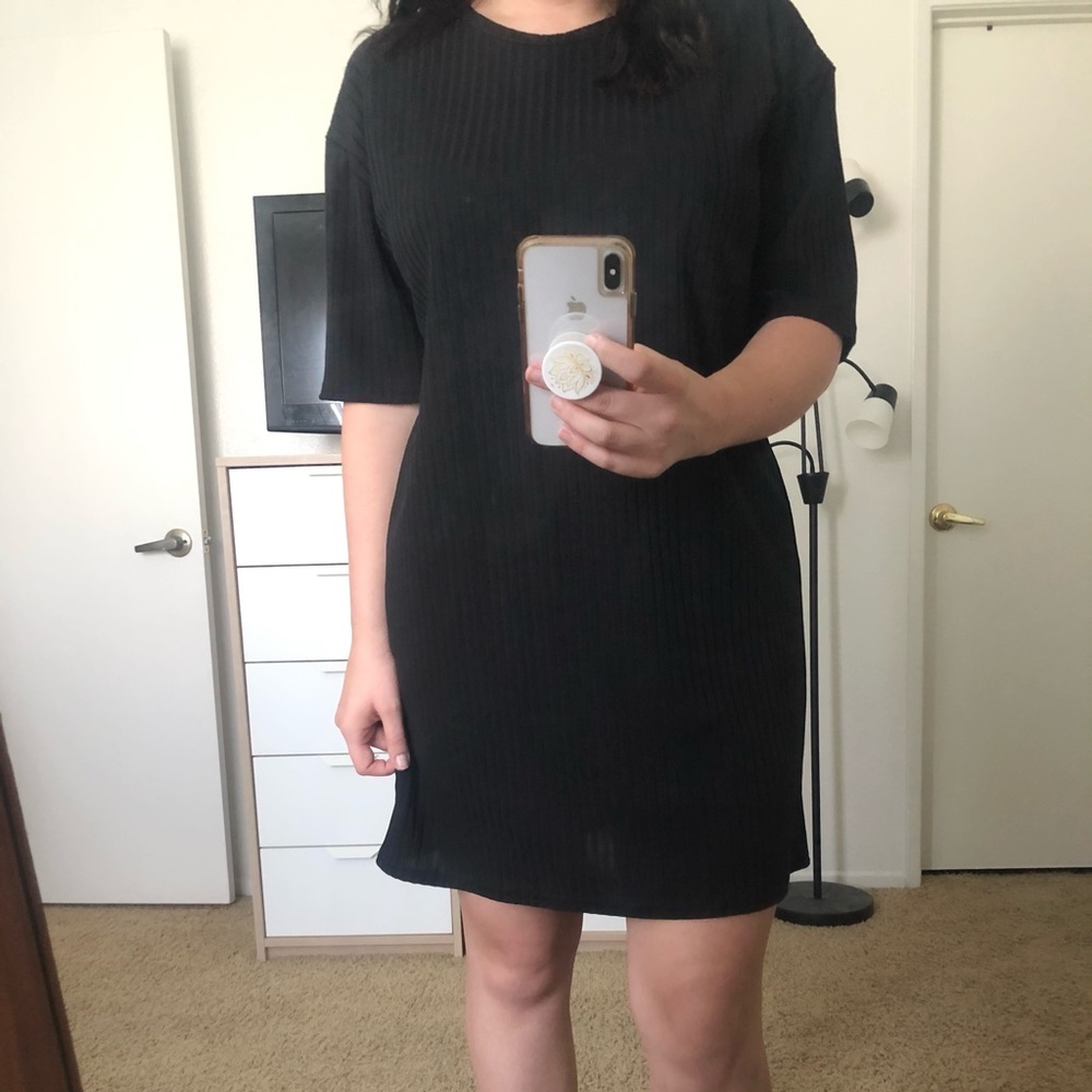Boohoo Black Ribbed Mid Length Dress